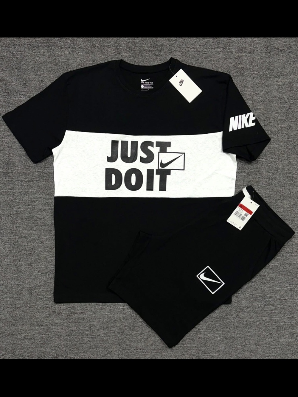 Nike Black and White 'Just Do It' Short Sleeve Tee & Shorts Set